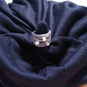 Premiere Designs Silver Triple Pearl Ring